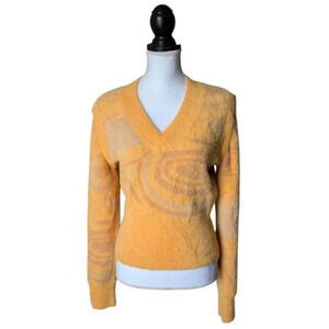 House of Sunny Hockney Orange Knit Detachable Sleeve V Neck Sweater Size US 6